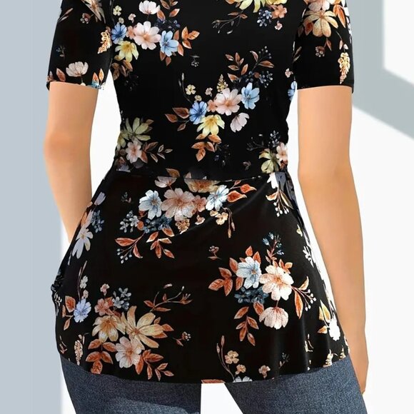 Women Plus Size Elegant Floral Print Twist Tee Summer Vacation Blouse Top 22W - Picture 6 of 10